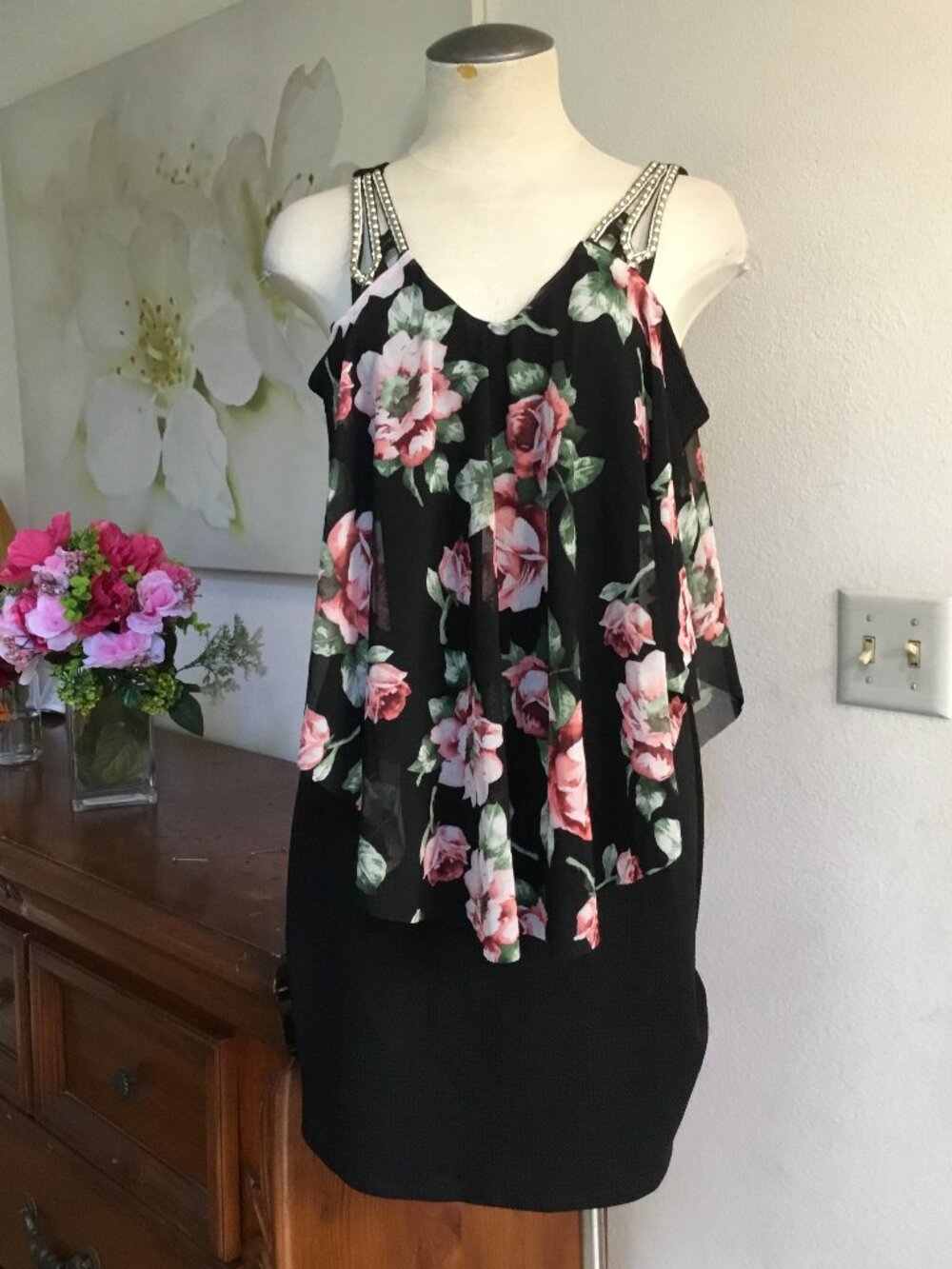 Casual Layered Over Floral Printed Short Dress Slip On Pencil Dress  XL Jr